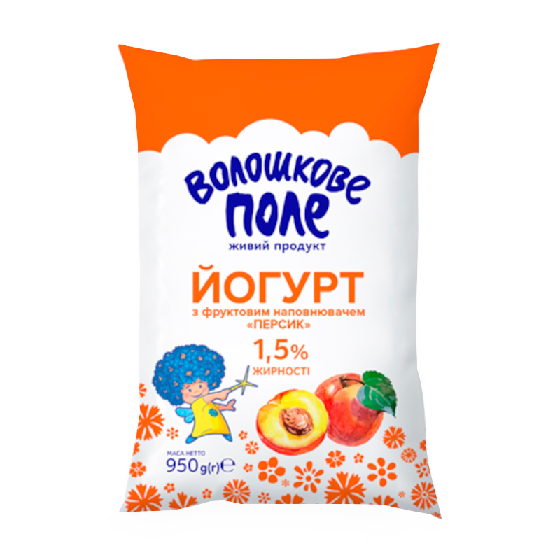Йогурт питний ВОЛОШКОВЕ ПОЛЕ персик, 1,5%, 950 г
